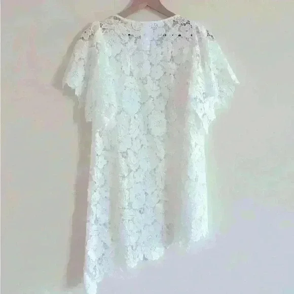 Anne Fontaine Vorel White Semi-sheer Floral Lace Asymmetrical Hem Dress Size 36 - Picture 7 of 9